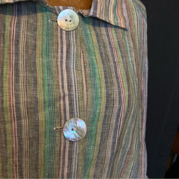 Boho Chic 100% Linen Lined Striped Multicolor Women's Jacket with 3/4 Sleeve - Picture 5 of 11
